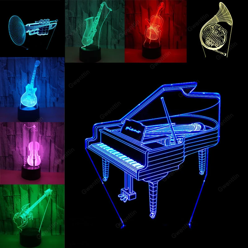 3D Ilusi Malam Lampu LED USB 7 - Musical Instrument No Touch ulasan dan harga